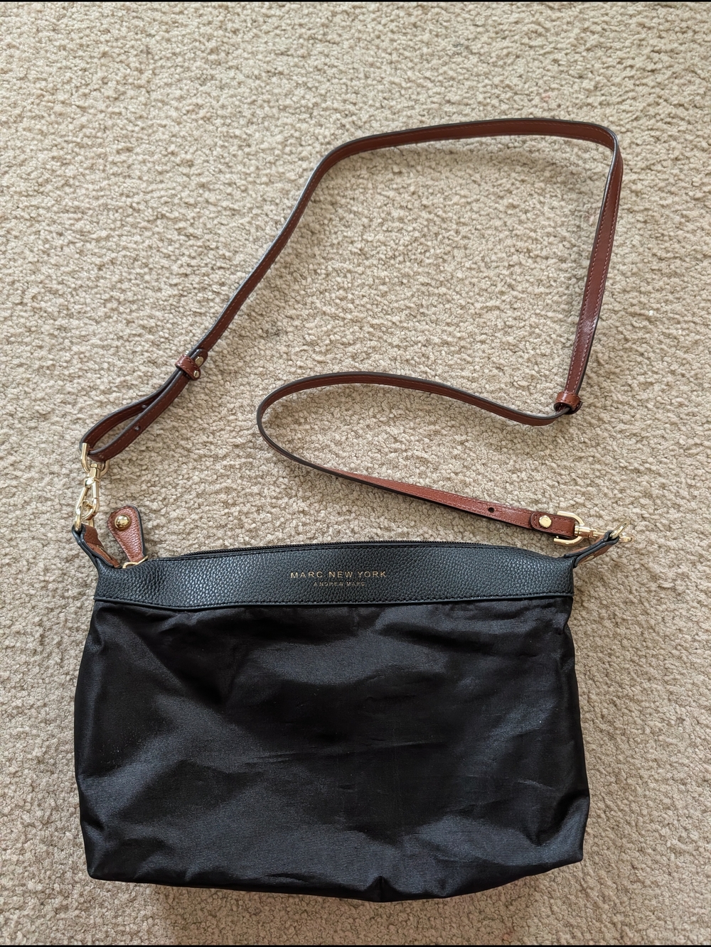 Marc New York Black Nylon Crossbody Bag with Brown Strap